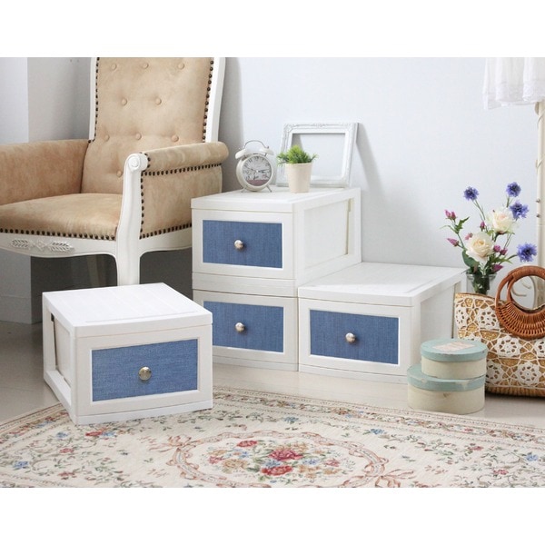 (4個組) 衣類収納 タンス 約幅34cm 1段 ブルーデニム 日本製 プラスチック 北欧風 ヴィンテージ チェスト 組立品