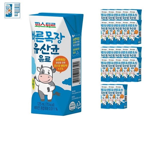【韓国食品】パスツール 正しい牧場 乳酸菌飲料 滅菌製品 125ml24個