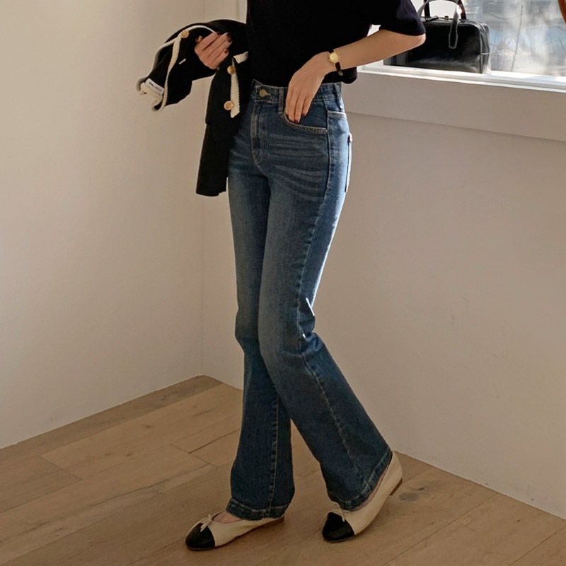 [tje0478] 韓国ファッションインバンディングブーツカットデニムパンツ