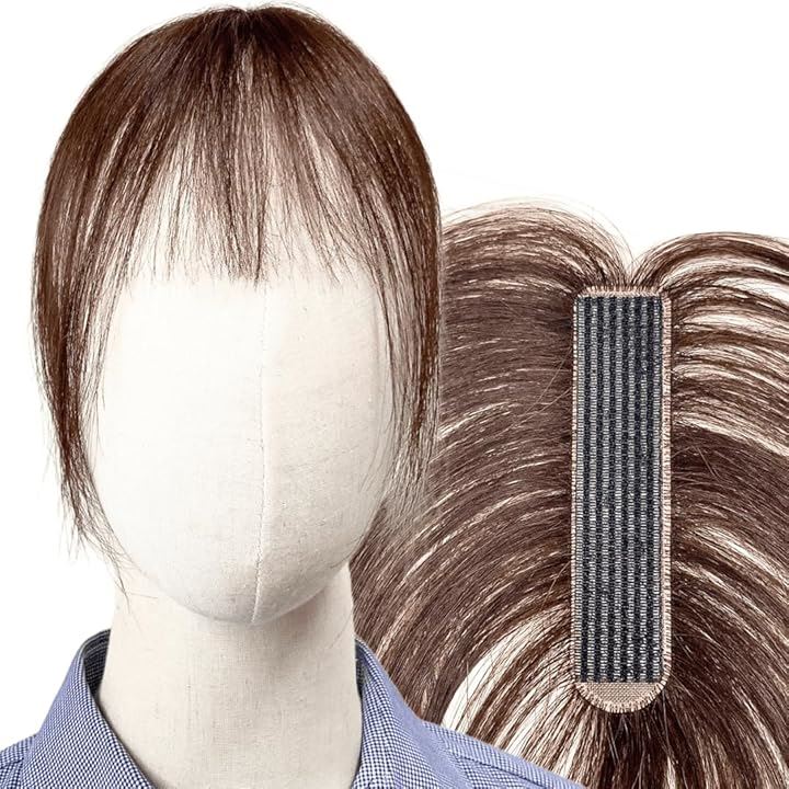 ピンなし ピンなし部分ウィッグ 頭頂部 白髪隠し ピン不要 リタッチ 分け目 人毛100% ヘアピース 女性用 手植え トップピース つけ毛 増毛(ナチュラルブラウン, 前髪カット)