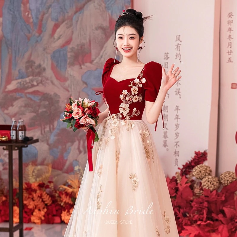 スーツ2025夏の婚約ドレス花嫁小さな気質エレガントな短袖のドレス 4,826円