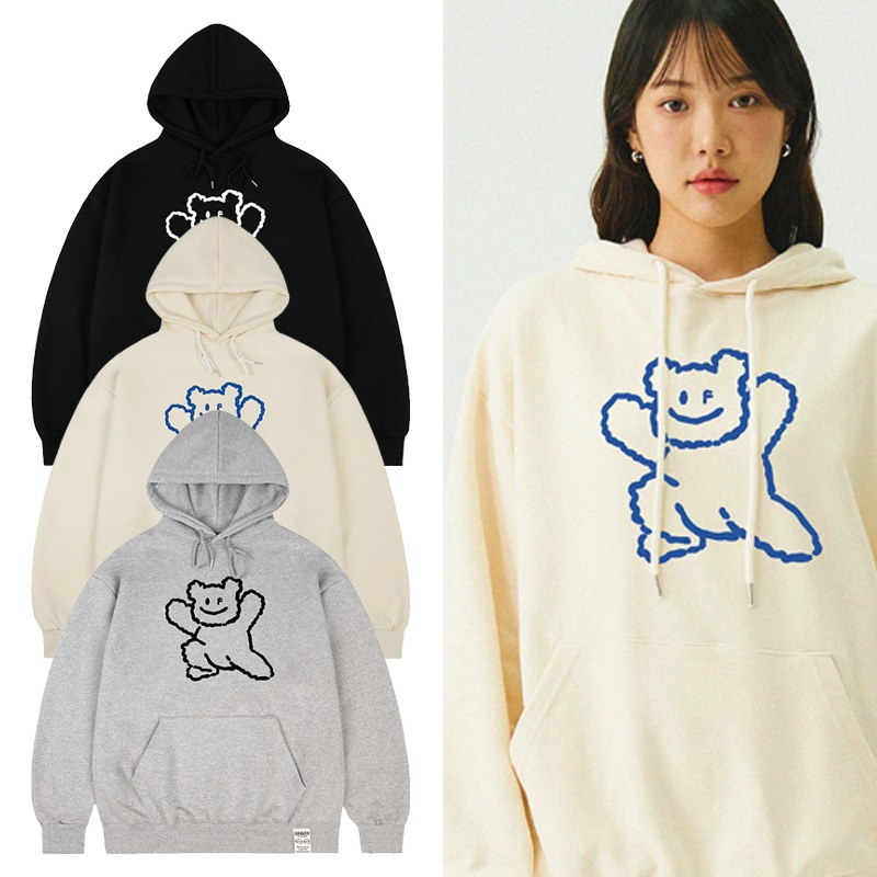 [UNISEX] Big Line Bear Smile Hoodie_3color