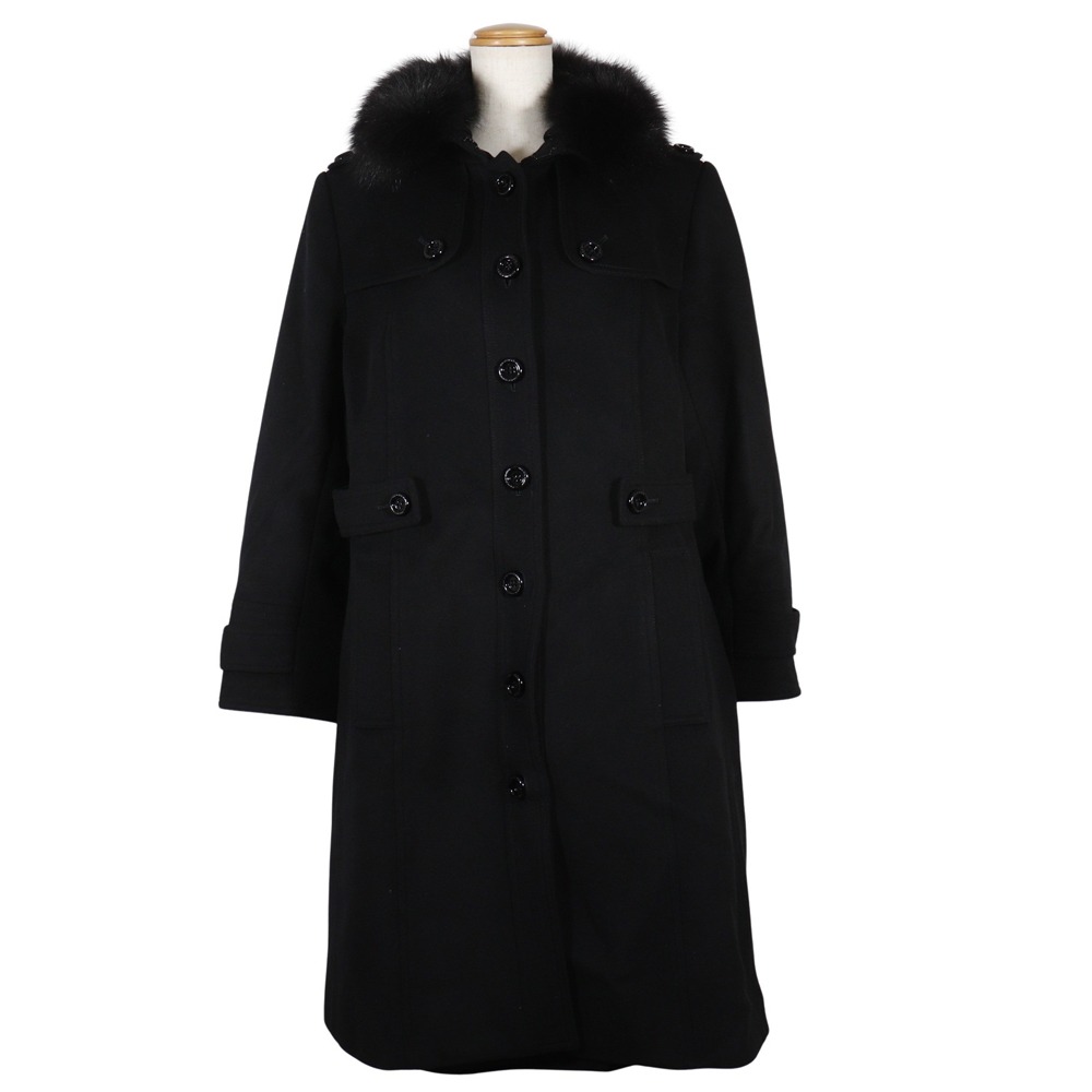 B2B45-443-09 ステンカラーコート カシミヤ 黒 レディース 中古品 Aランク