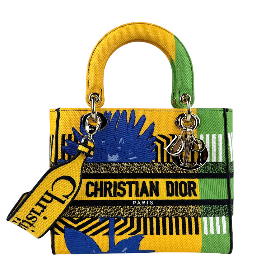 クリスチャンディオール Christian Dior ハンドバッグ ショルダーバッグ レディディライト キャンバス イエロー×グリーン×ブルー レディース n1151