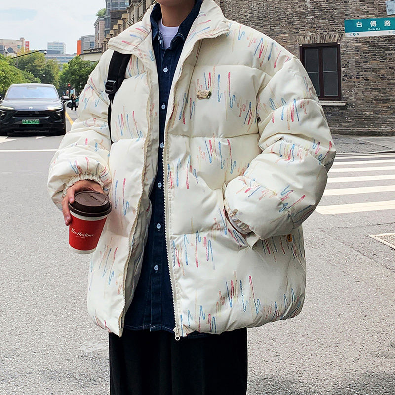 2025INS大人気 新作 冬 新しい 港風 ins風 メンズ ヒップホップ 絞染し ダウンコート 厚手 スタンドカラー かっこいい 中綿ジャケット