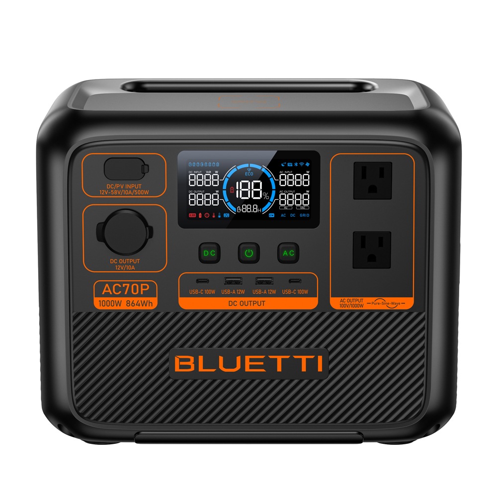 BLUETTI AC70P 小型ポータブル電源　864Wh AC出力コンセント2口　USB-C出力搭載 AC70Pブルテ