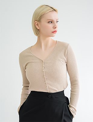 Slim V-neck Cardigan Beige