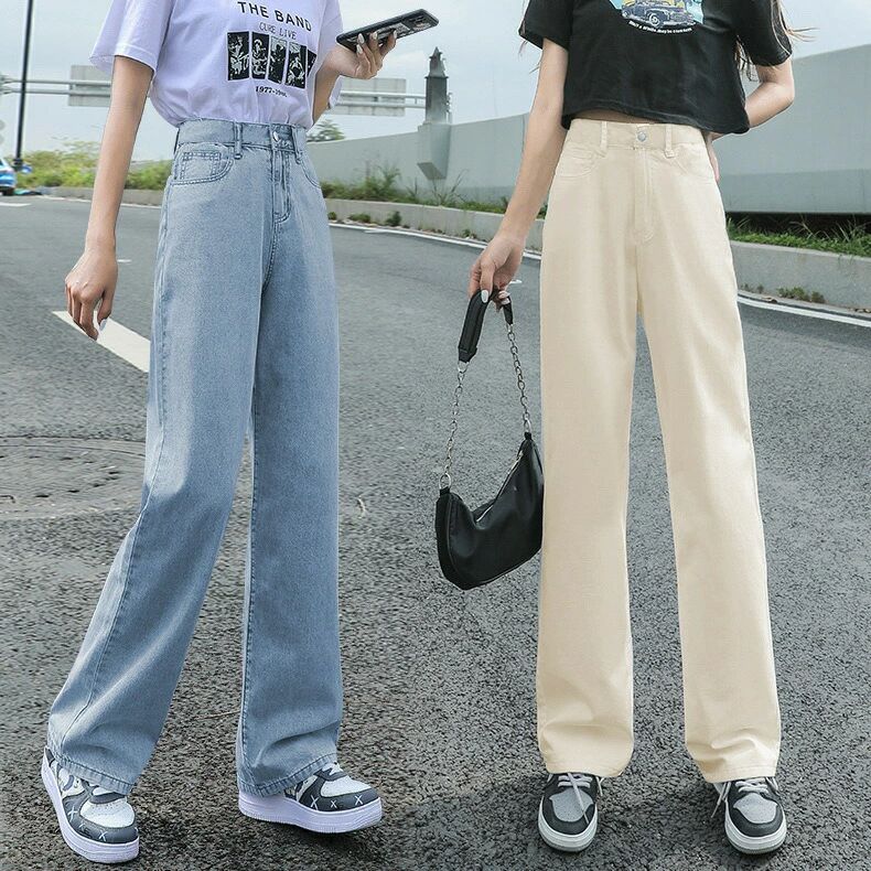 ワイドレッグジーンズ女性用ハイウエスト新型ストレートゆったり垂下感モップ長ズボン