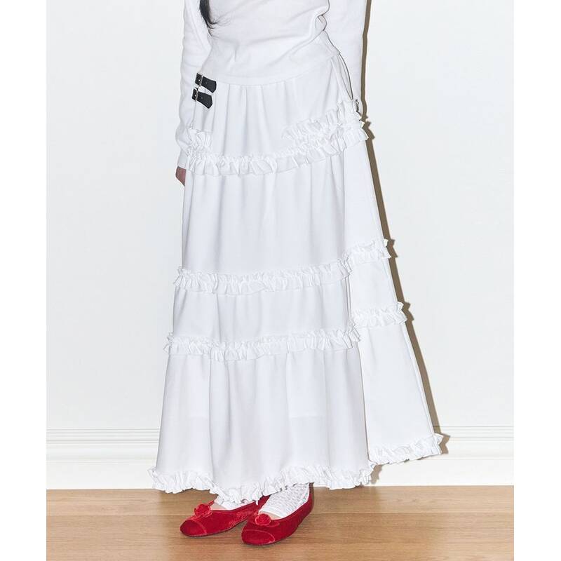ILLIGO バックルフリルロングスカート ホワイト 26SPSK01WH 421064