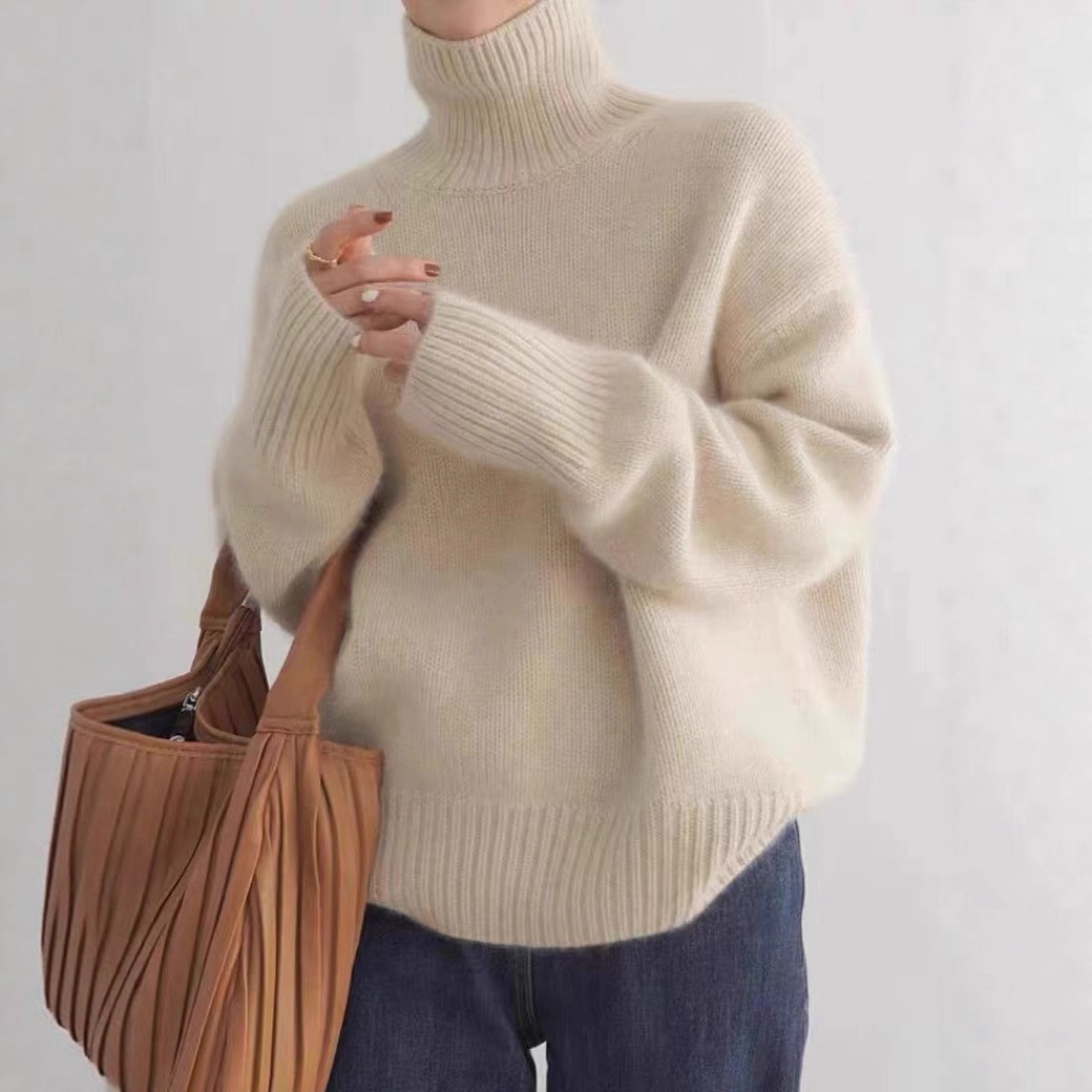 レディース向けヘビーウェイトタートルネックウールセーターゆったりとしたフィット感秋冬厚手で柔らかいプルオーバーセーター着心地の良いスタイルのニットウェア