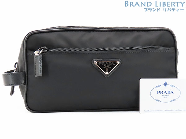 超美品プラダナイロントラベルポーチセカンドバッグクラッチバッグハンドバッグトイレタリーケースブラックナイロン