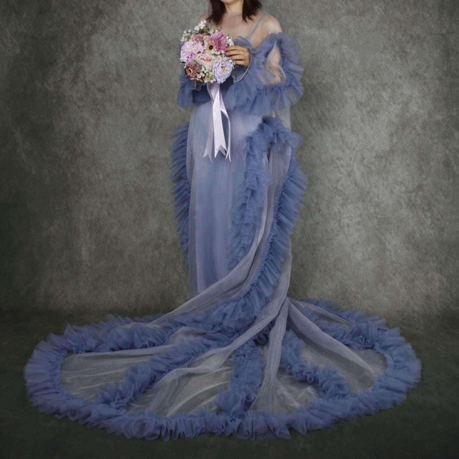 透け感が綺麗なオーガンジーのブルードフリルドレス２点セット　ウエディングドレス　カラードレス　色し-13今日は30パーセント 33,143円