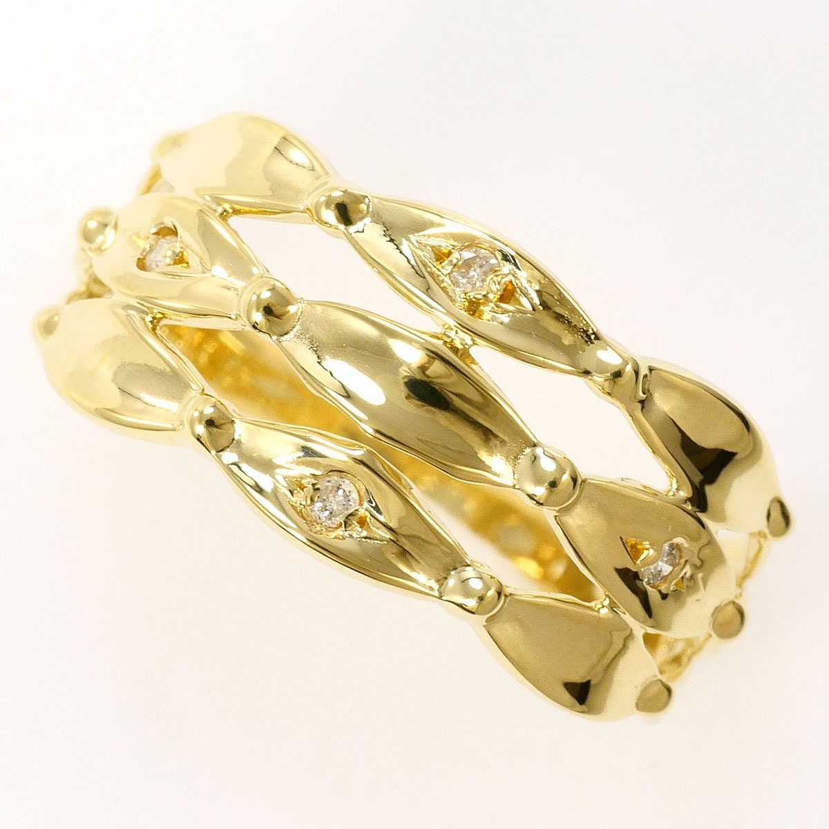K18 18金 YG イエローゴールド リング・指輪 15.5号 ダイヤモンド 0.04ct 総重量約2.4g 中古