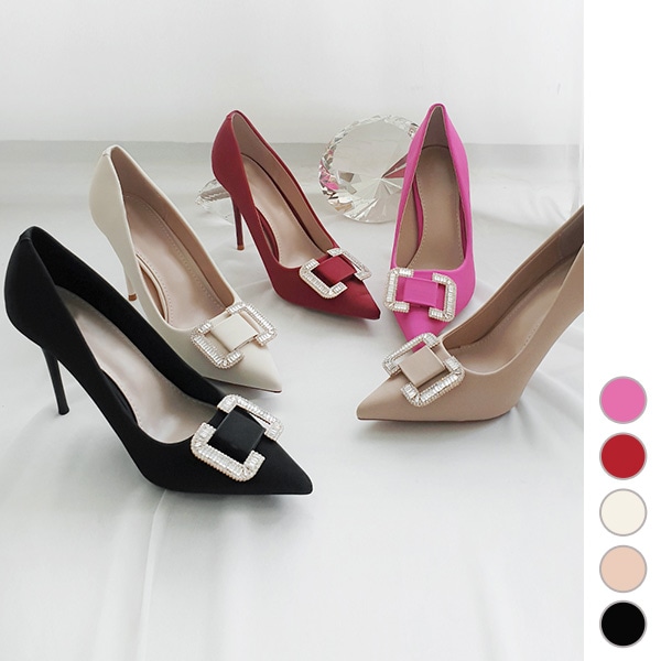 ヒール 10cm パンプス レディース シューズ 靴 ポインテッドトゥ ラインストーン ピンヒール フェイクレザー 上品 きれいめ 韓国 to27850 9,999円
