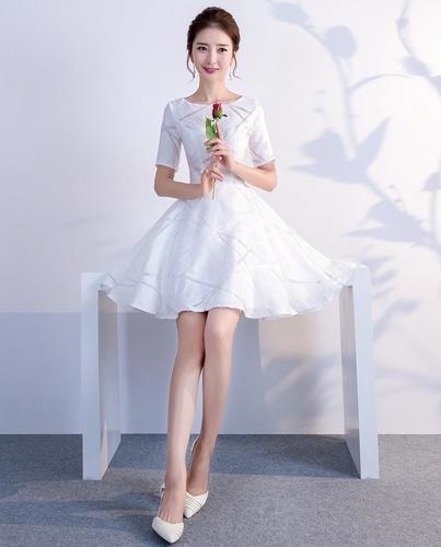 1463.フレアミニドレス（ホワイト）結婚式 二次会 ドレス 成人式 忘年会 披露宴 お呼ばれ 2019 春夏 sale