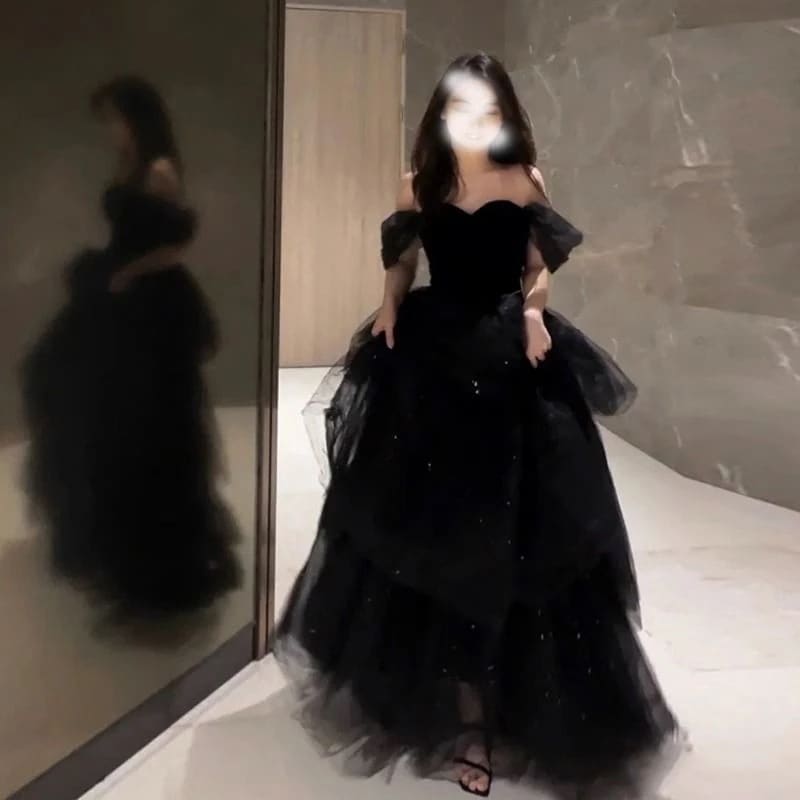 ブラックイブニングドレス ワンショルダー 式 卒業式 演出 女性