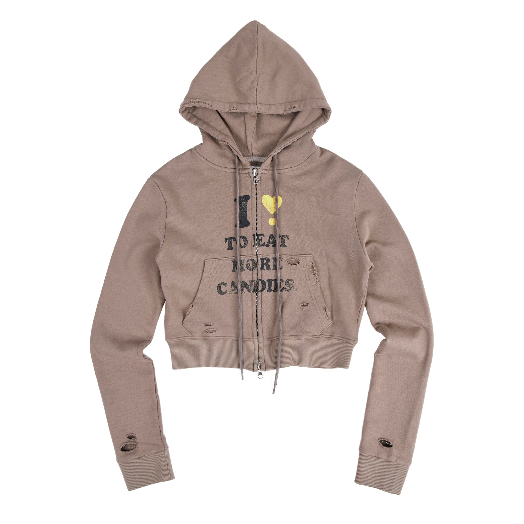 トップス aeae I LOVE CANDY Crop Hoodie aeae】 I LOVE CANDY CROP HOODIE ZIP-UP : BROWN パーカー