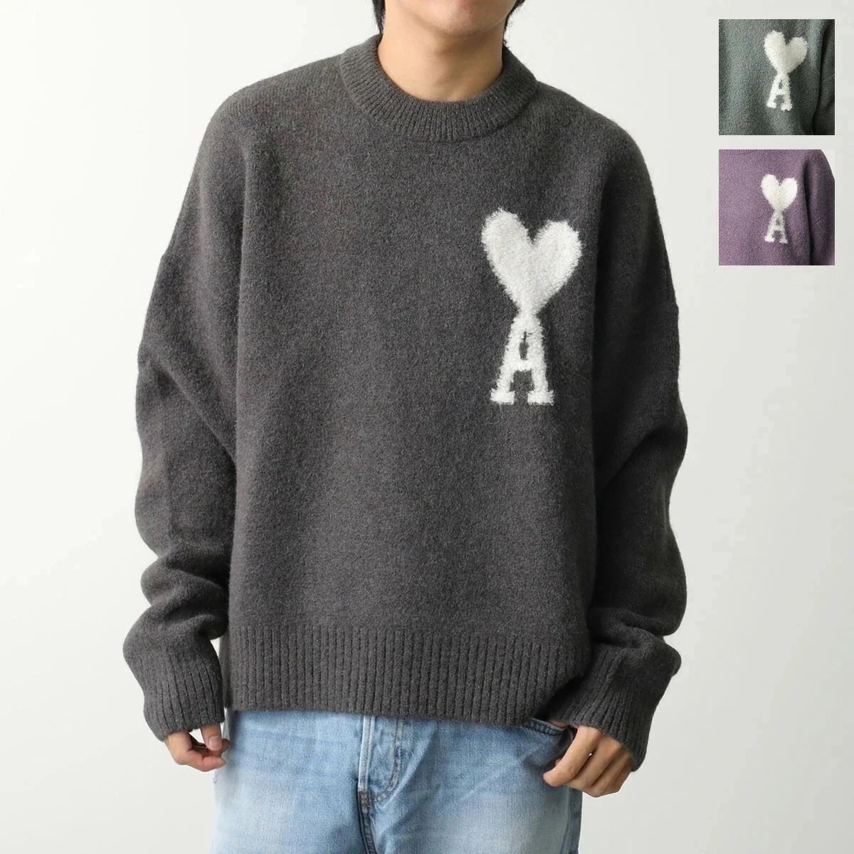 ami paris アミパリス セーター OFF WHITE ADC SWEATER UKS025.KN0032 メンズ 長袖 ニット クルーネック ハートロゴ