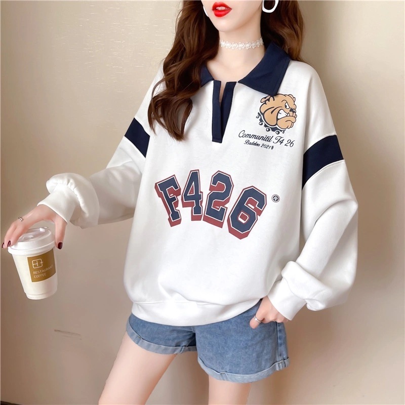 レディース ロンT カットソー トレーナー 長袖 Vネック 襟付き かわいい 大人可愛い カジュアル おしゃれ かっこいい レトロ こなれ感 ラフ メンズライク マニッシュ ボーイッシュ スポーティー