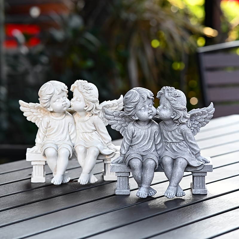 ガーデンオーナメント 天使 エンジェル おしゃれ かわいい インテリア 置物 ガーデン オブジェ 庭 玄関 ガーデニング オフホワイト 4-7