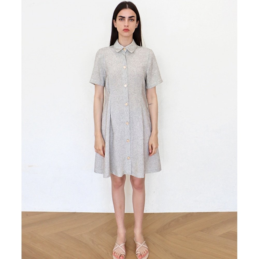 DAMAGE MNEMONICファンシーツイードメランジアイボリーシャツワンピース_ Fancy Tweed Melange IV OP