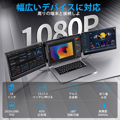 トリプル ポータブル モニター、14 インチ FHD IPS ディスプレイ、360