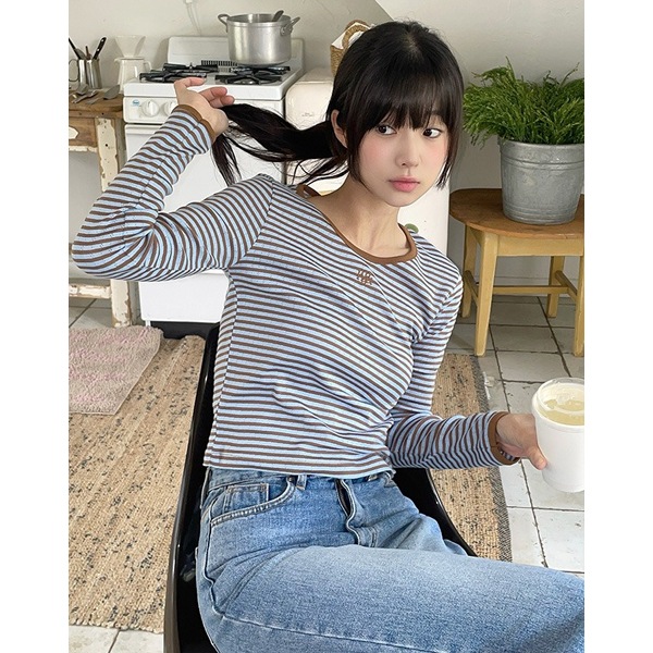ロゴ ステッチ ストライプ T シャツ/LOGO STITCH STRIPE T-SHIRT/韓国スタイル