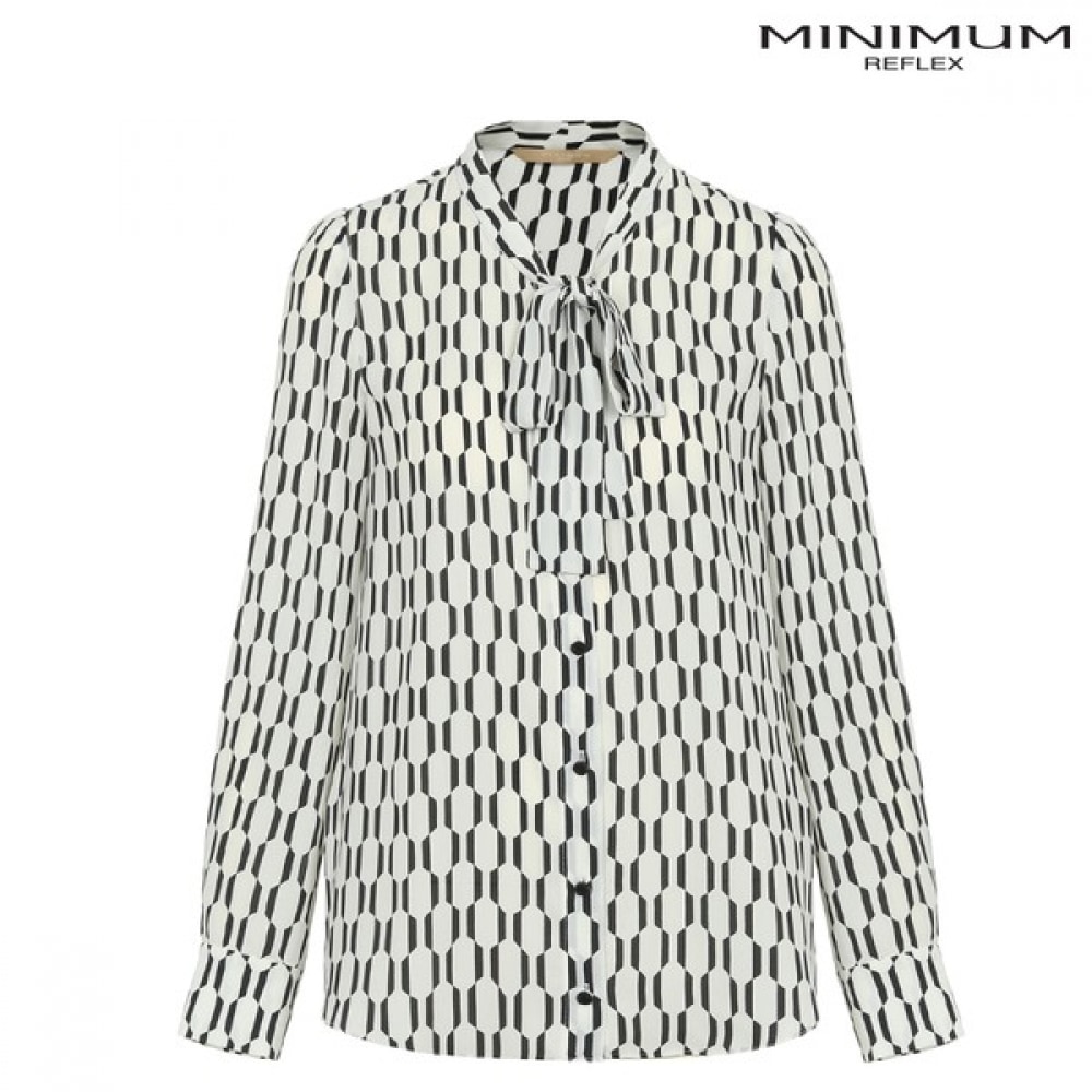 (ミニマル) シックなプリントリボンブラウス MXAGWB1190-IV