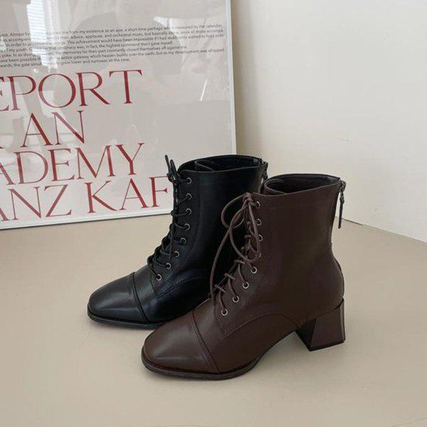 女性レースアップブーツミドルヒールアンクルブーツ