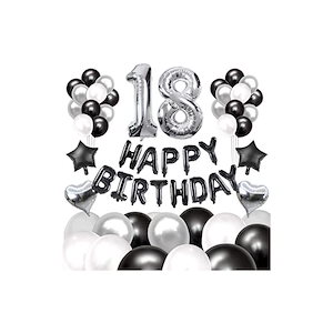 【即納】60枚 18歳 誕生日 飾り付け セット 数字バルーン 組み合わせ 「HAPPY BIRTHDAY」バナー ブラック シルバー 風船 誕生日 デコレーション 男の子 女の子