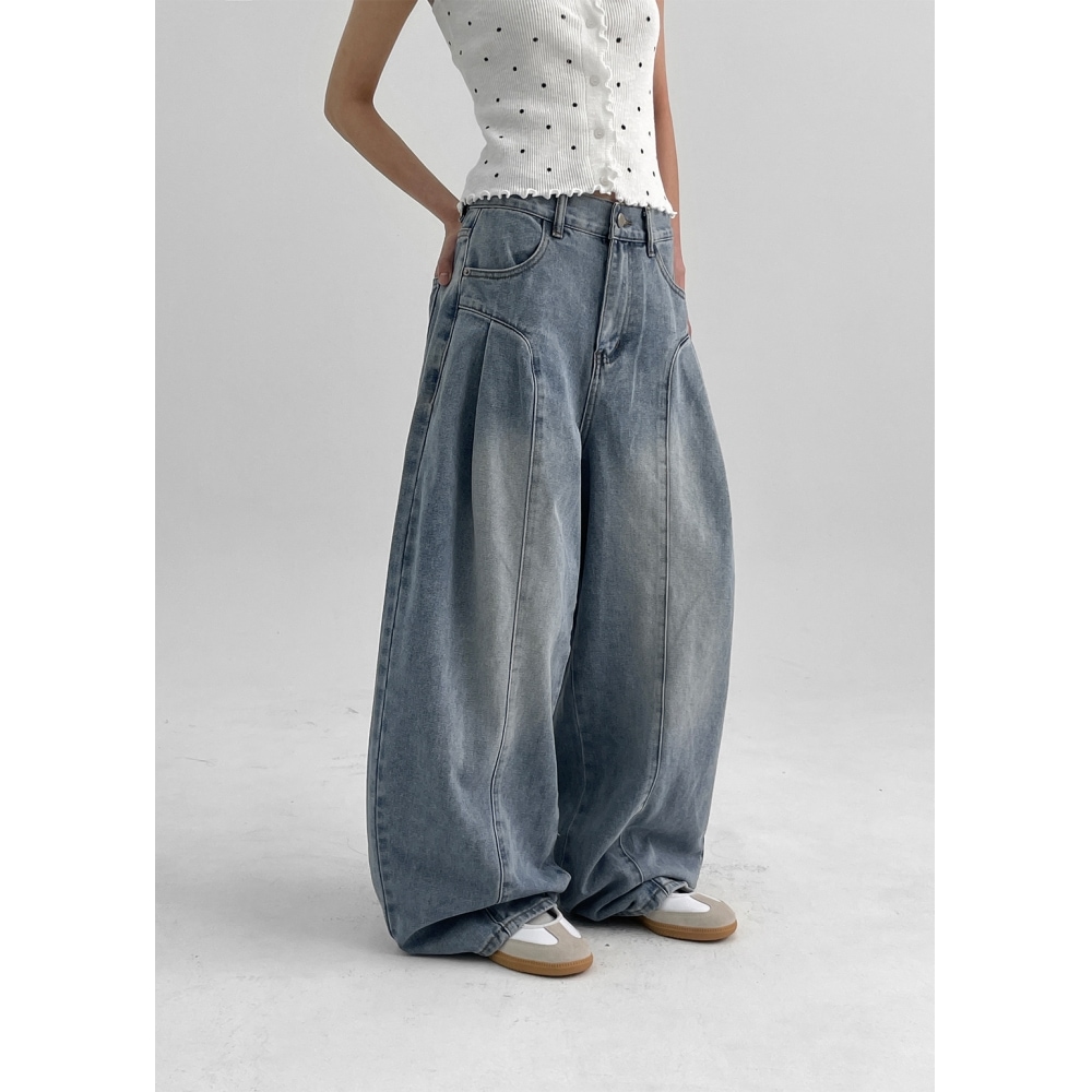 ブラックアップ ツラップ カーブ ピンタック ワイド デニムパンツ