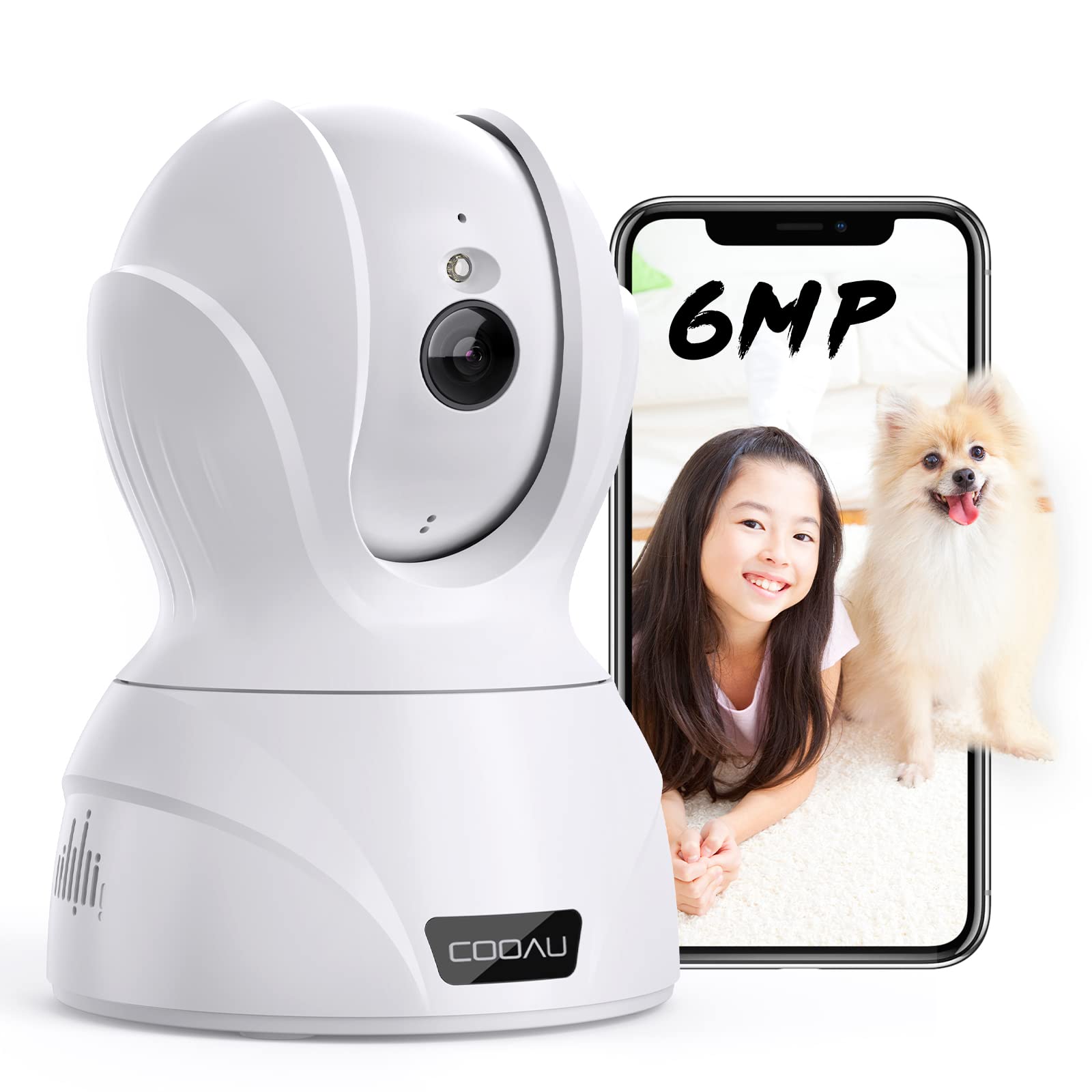 【高精細600万画素・無線/有線接続 】 COOAU ネットワークカメラ ペットカメラ 6MP IP防犯監視カメラ 室内カメラ 留守番 ベビーモニター老人介護見守りカメラ WiFi強化 遠隔操作 暗視