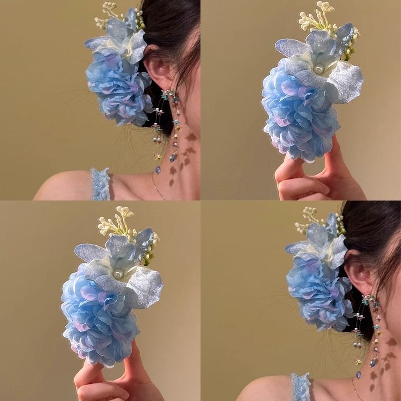 【1点ご購入 で10点プレゼントいたします】雰囲気立体感蝶ヘアピン女森系花アヒル口クリップ清新で甘い髪飾り青色超仙