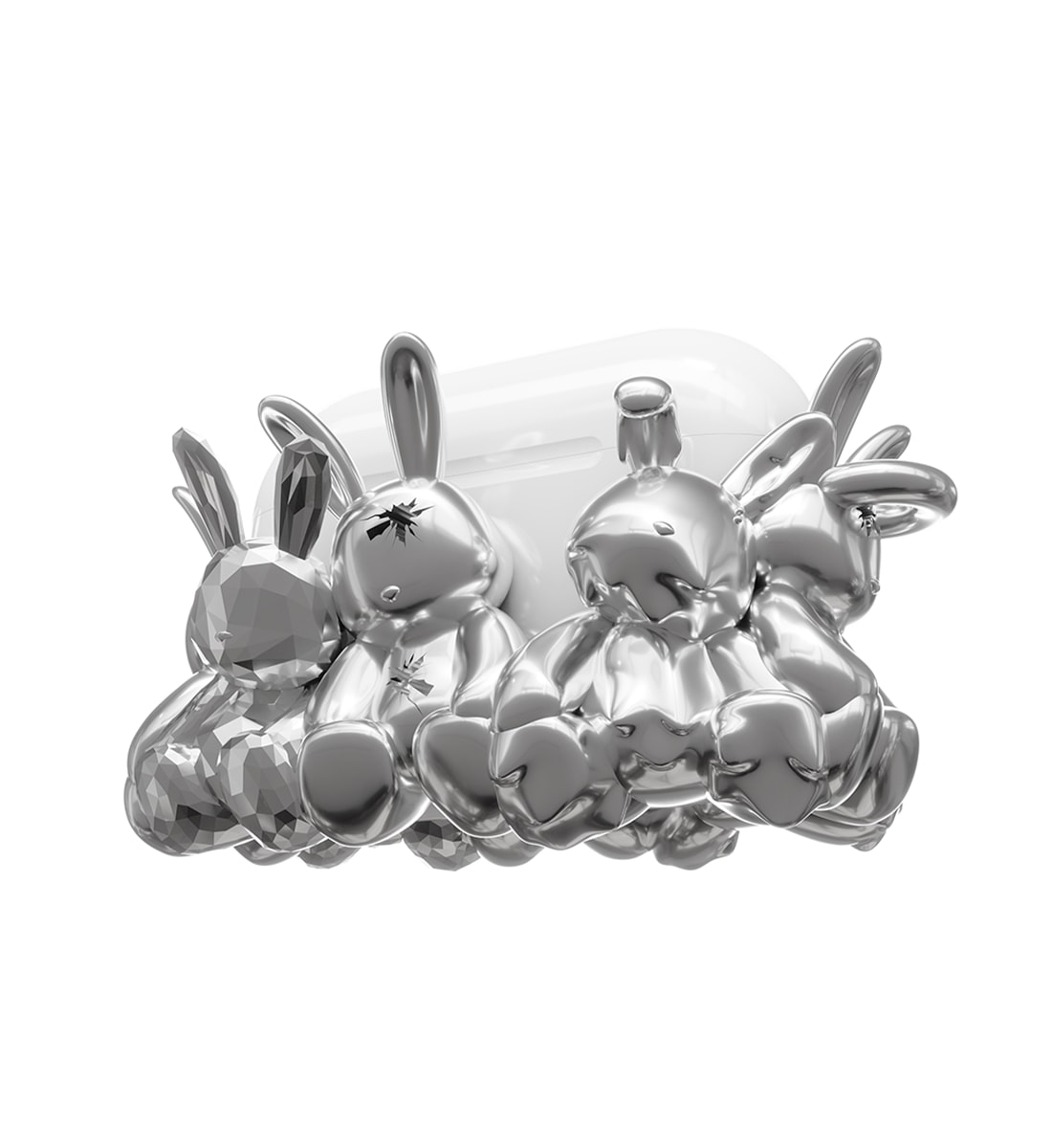[ANDAASH]「韓国人気」シルバーバニー AirPods Pro 2/AirPods 4専用ケース AirPodsアクセサリー Silver Bunniz Case