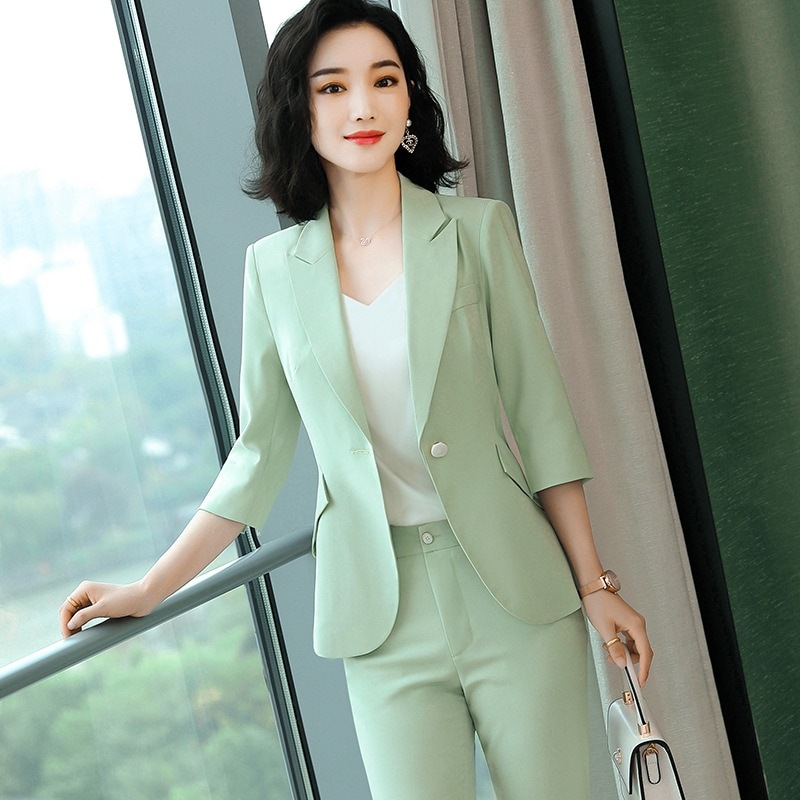 春夏新作7分袖スモールスーツジャケット 女性シニアの気質プロフェッショナルスーツスーツ