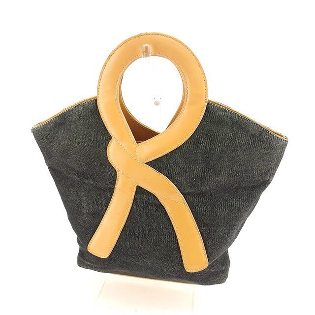 トートバッグ ハンドバッグ Rモチーフ ブラック キャメル 中古