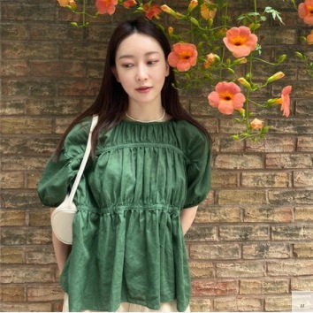 パフスリーブシャツ トップス シャツ ブラウス スイート フェミニン グリーン 緑 レギュラー丈