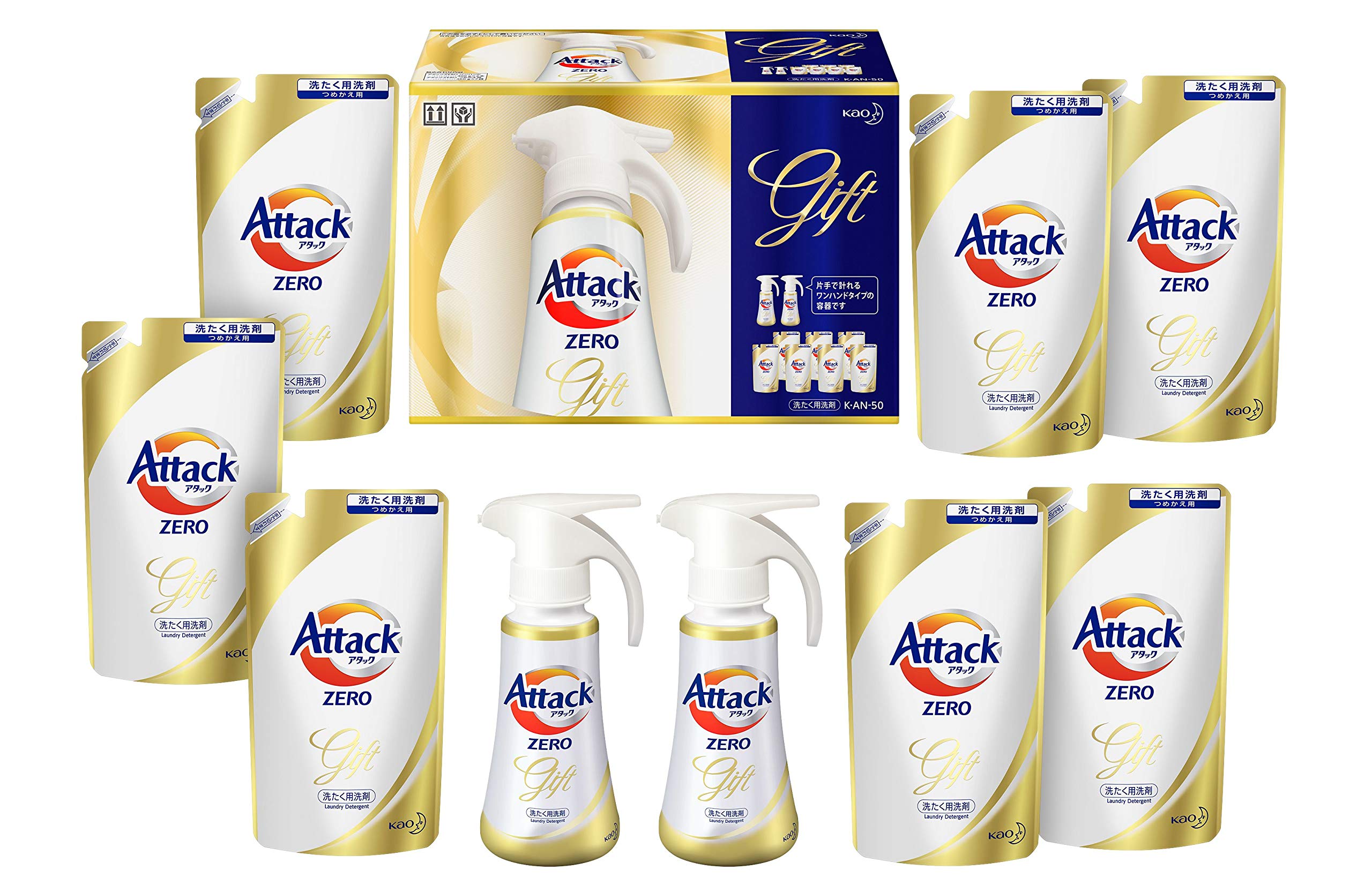 【洗剤ギフト】 アタックZERO ワンハンドプッシュ400g*2本 つめかえ360g*7袋 (抗菌+プラス 24時間部屋干し臭を防ぐ)