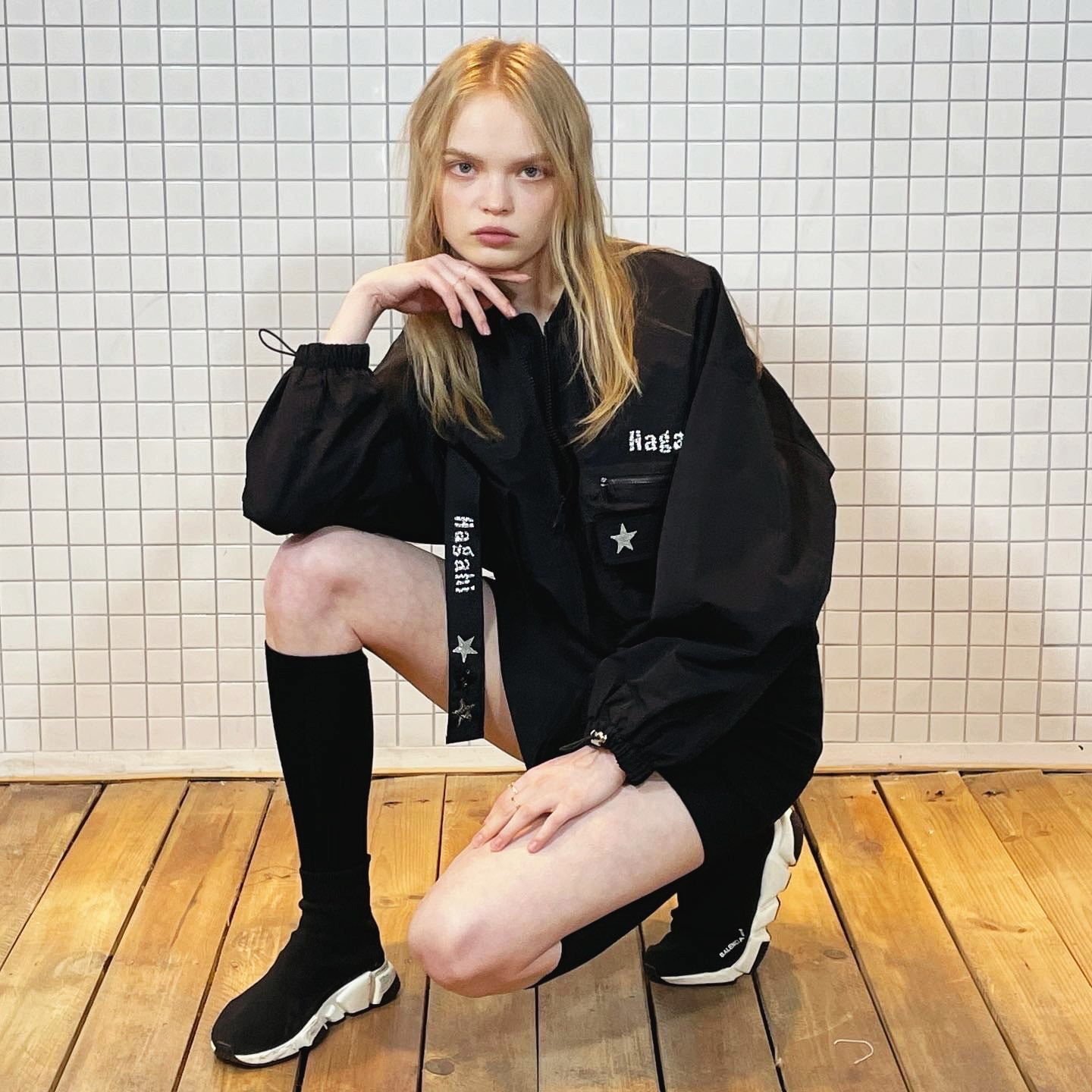Trucker Jacket_Black (Beads Lettering)