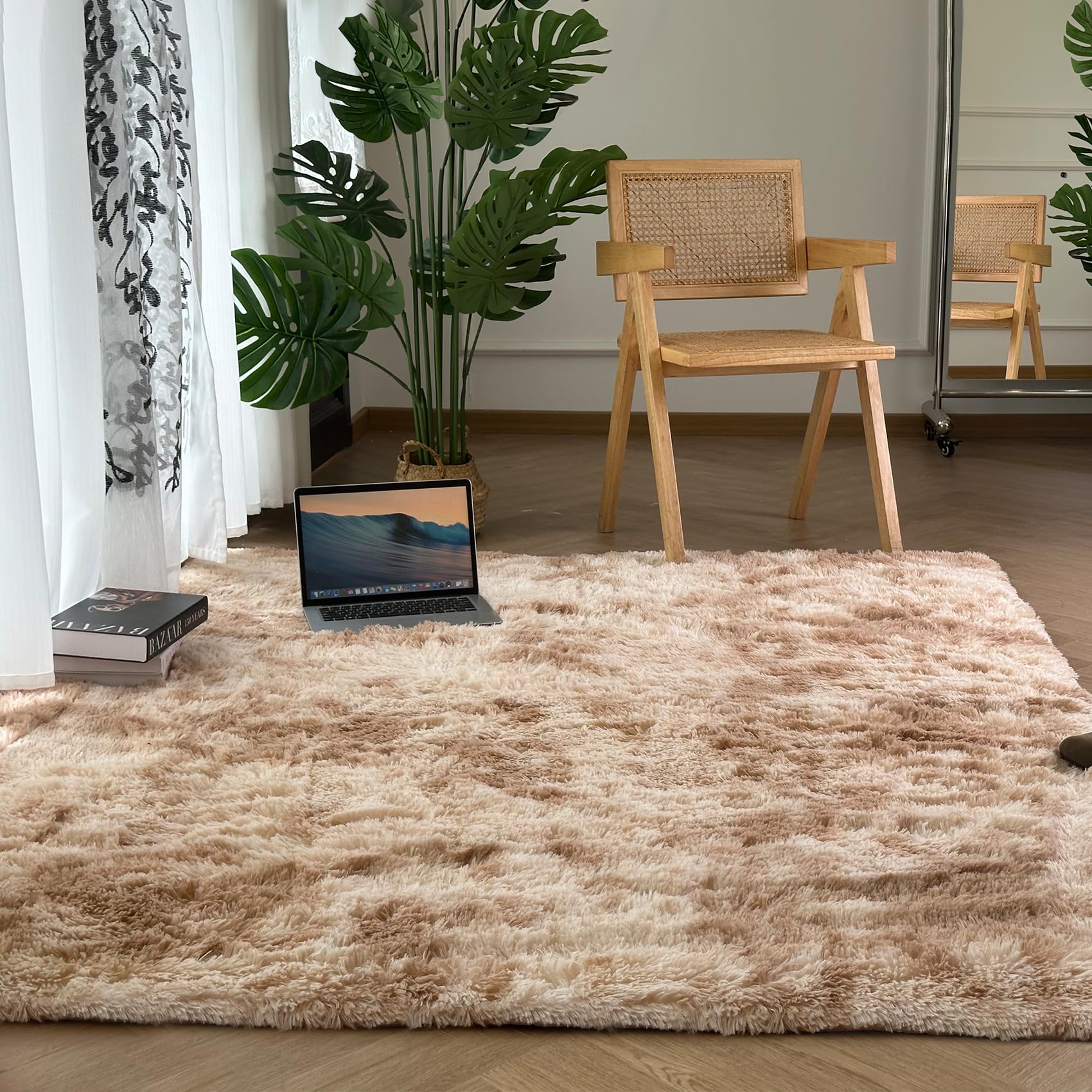 カーペット SpyFlyLie 洗えるラグ 北欧 長方形 ラグマット極厚毛足約4.0cm 絨毯 防ダニ 滑り止め付 抗菌 防臭 ふわふわ 秋冬 冷房 床暖房対応 ８枚滑り止めシート付き