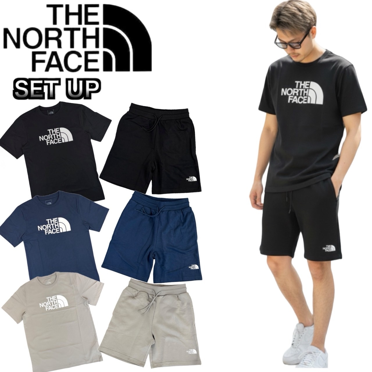ザ ノースフェイス セットアップ 半袖 Tシャツ 2点セット NF0A8B6J/NF0A8GQB 上下 ボトムス ハーフドーム ロゴ ハーフパンツ プリントロゴ THE NORTH FACE