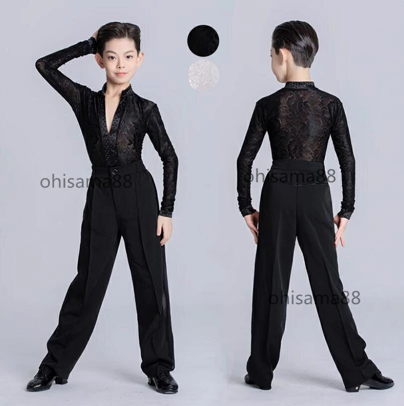 新入庫ラテンダンス衣装 社交ダンス衣装 ダンス服 上下セット 長袖 キッズ用 ラテンダンス 子供 試合 ラテンダンスウエア 男の子 2点セット シャツ+パンツ 競技 練習着 チャチャ 舞台ステージ ダ