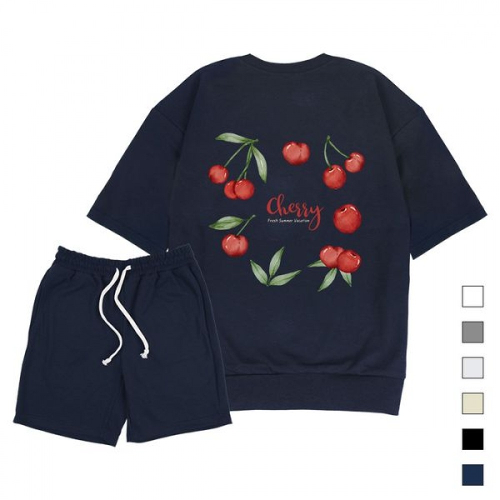 [Paul＆Paul] フレッシュサマーチェリーオーバーフィット半袖スウェットシャツショーツセットユニセックス