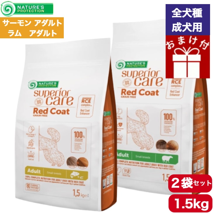 ネイチャーズプロテクション レッドコート (ラム アダルト)(サーモン アダルト) 1.5kg 2袋セット ドッグフード ドライフード 赤い被毛犬種 成犬用 総合栄養食 健康管理 健康的 皮膚