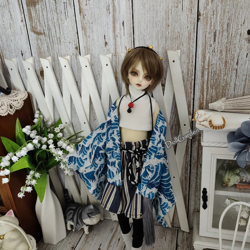 BJD 1/4 ドール服 8点セット 改良和風 MSD/MDDサイズ球体関節人形用衣装 ブルー