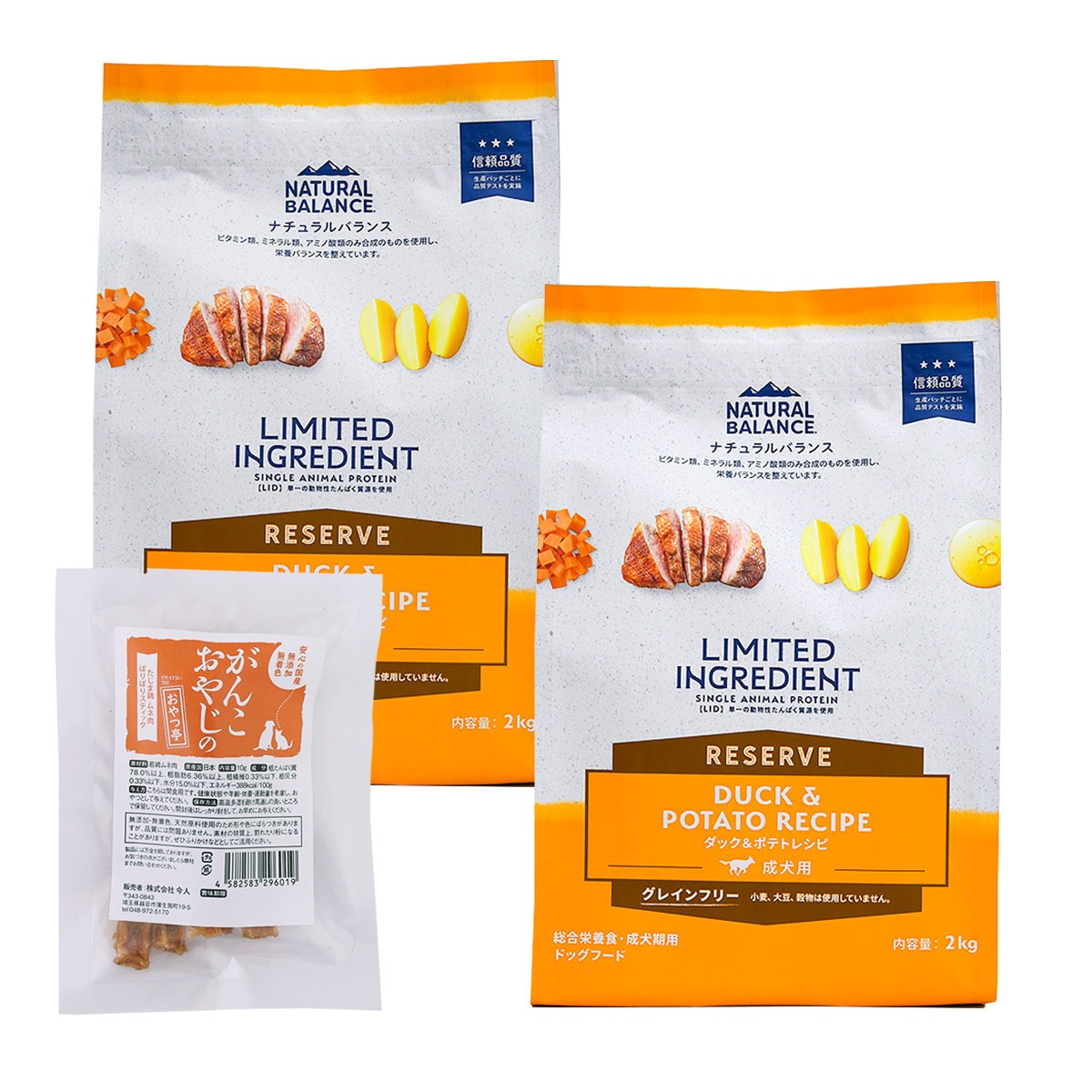 LIDグレインフリー 成犬用 ダック＆ポテト 2kg×2袋【国産たじま鶏ジャーキー(小サイズ)付き】