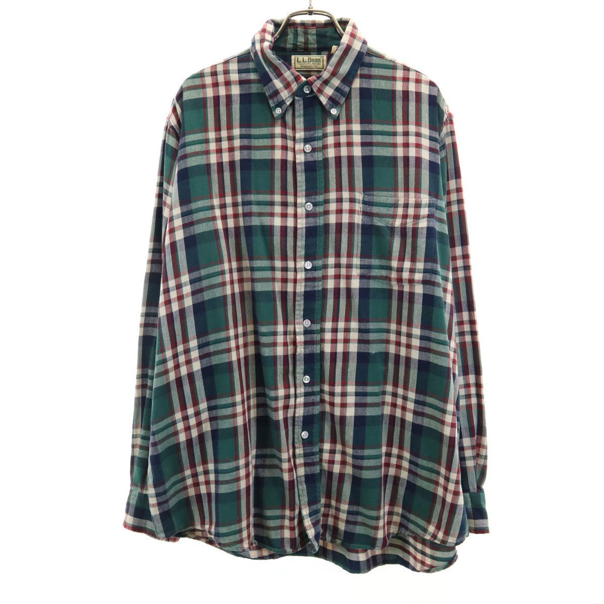 80s ヴィンテージ チェック柄 長袖 ボタンダウンシャツ L グリーン アウトドア メンズ 古着