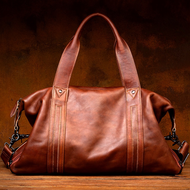スロータイム欧米本革旅行バッグ男性のハンドバッグカジュアルな単肩包頭層牛革の荷物バッグフィットネスバッグ