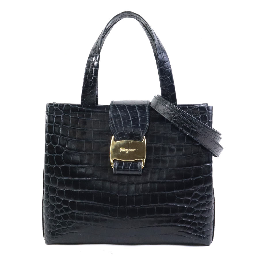 サルヴァトーレフェラガモ Salvatore Ferragamo ハンドバッグ ショルダーバッグ ヴァラ 型押しレザー ブラック レディース 56551k