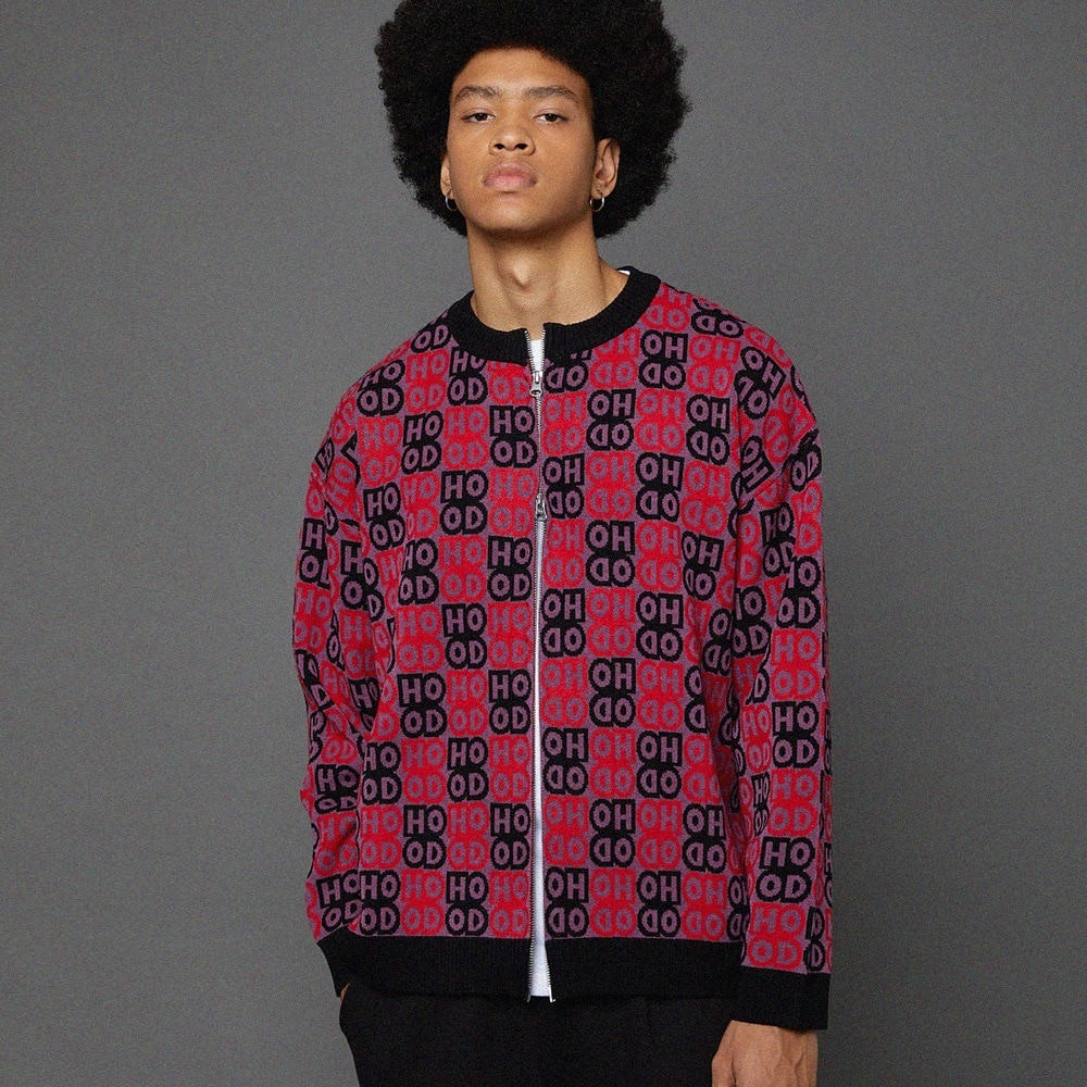 HD logo pattern knit zip up cardigan RED 7,791円